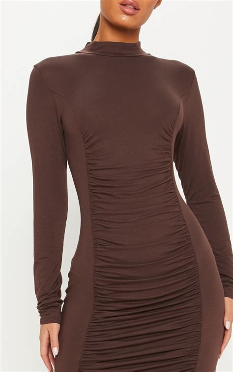 givenchy brown ruched ruffle-front dress